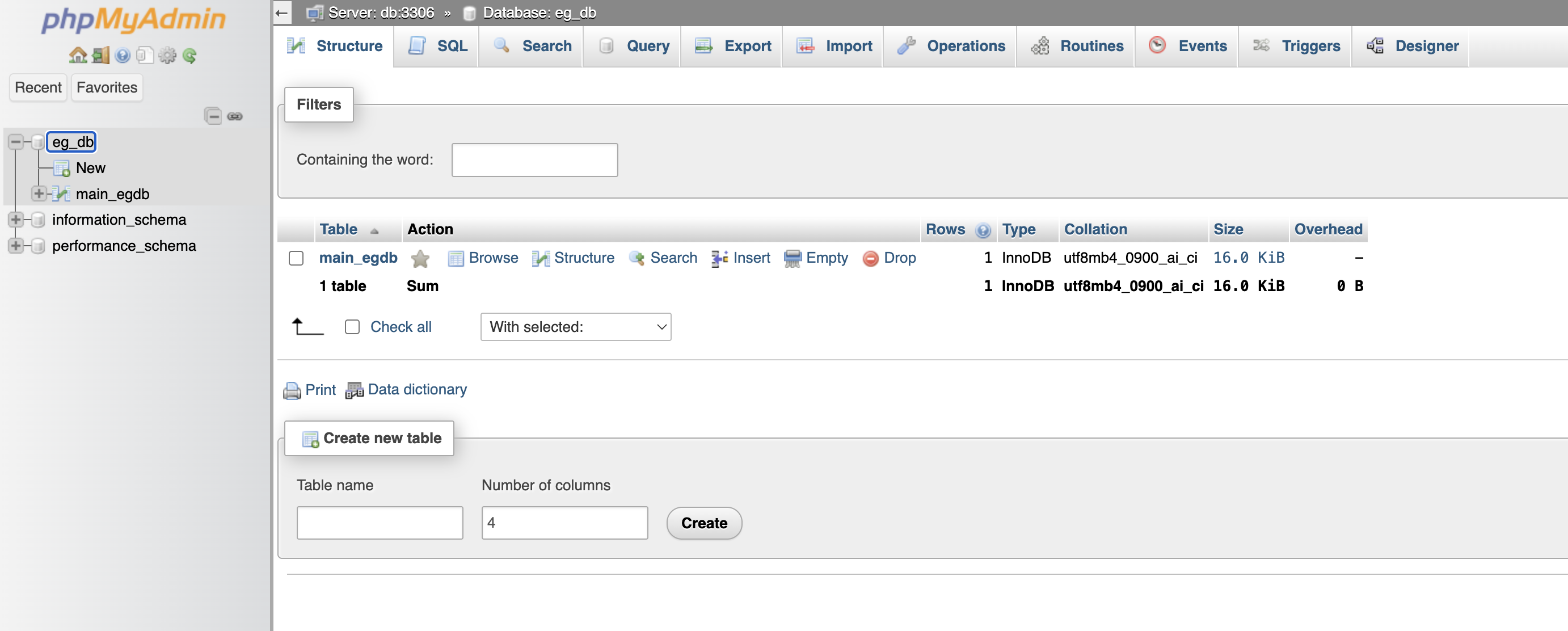 screenshot of docker container